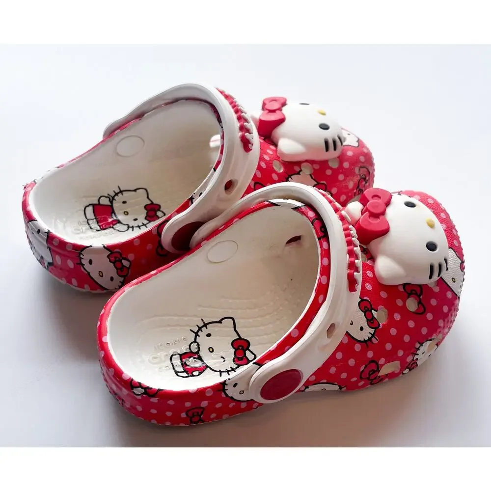Toddler Girl's Hello Kitty Red and White Crocs Size 7